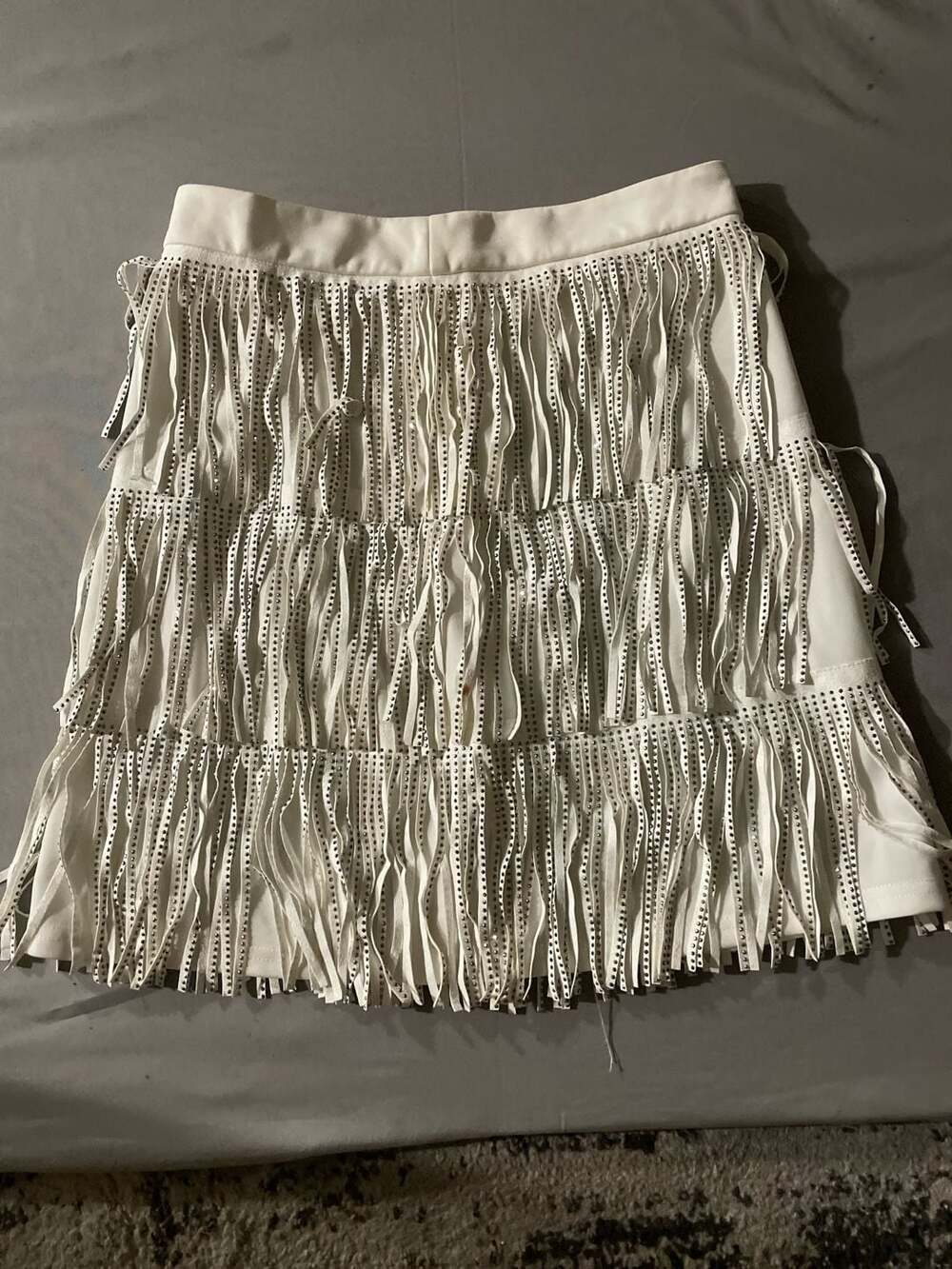 Sweet Genesis White Actin Up Studded Fringe Mini Skirt